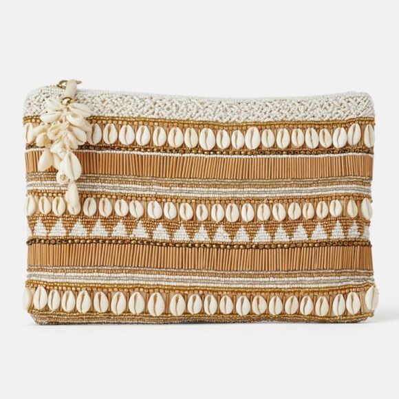 Zara RARE Clutch w Seashells and Beading-Ecru - Picture 2 of 10